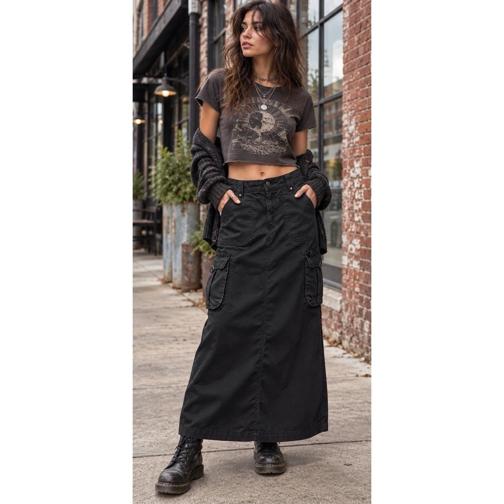 NWT Gap Black Cargo Maxi Skirt Utility Pockets Women's 6 Y2K Streetwear Grunge